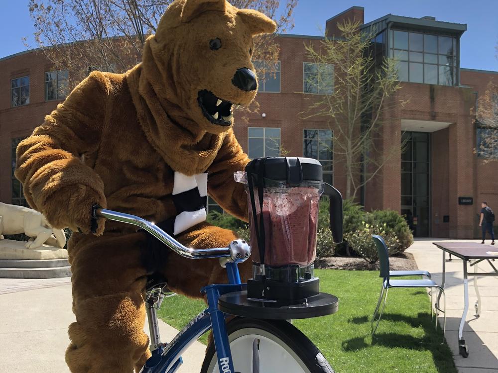 Nittany Lion on Smoothie Bike